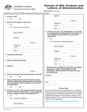 Will and Probate Application Form