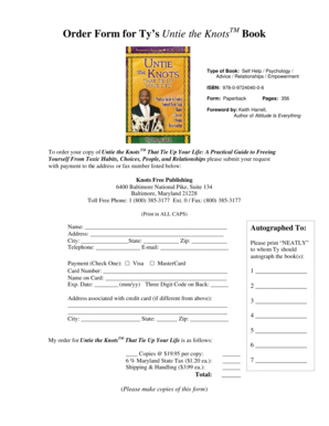 Order Form for Ty’s Untie the Knots Book