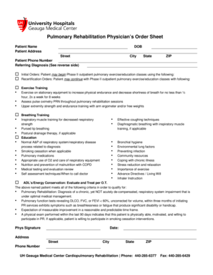 Pulmonary Rehabilitation Physician's Order Sheet