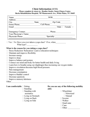 Yoga Class Registration Form