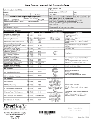 Physician Requisition for Imaging and Lab Preventative Tests