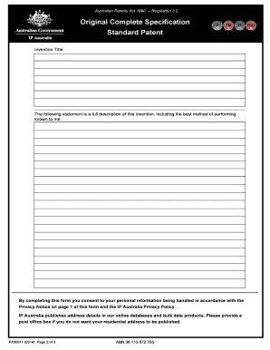 Australian Standard Patent Application Form
