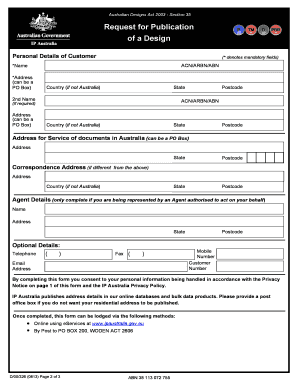 Australian Designs Act 2003 - Request for Publication of a Design