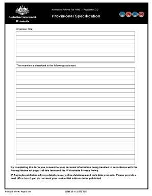 Australian Provisional Patent Specification Form