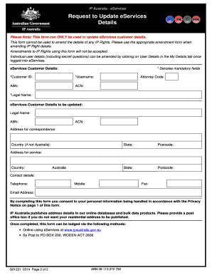 IP Australia eServices Update Request Form