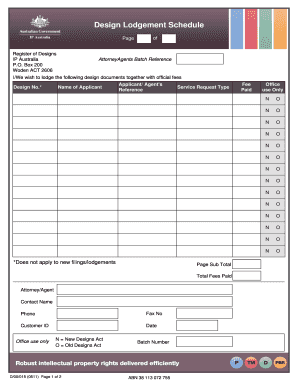 Design Lodgement Schedule Form
