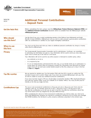 Additional Personal Contributions Deposit Form