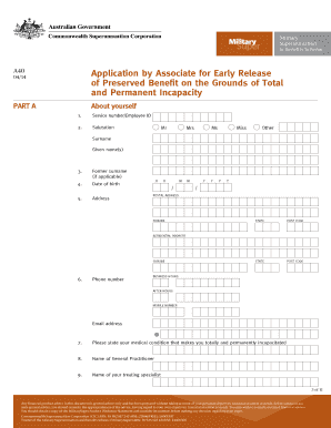 Application for Early Release of Preserved Benefit on Grounds of Total and Permanent Incapacity