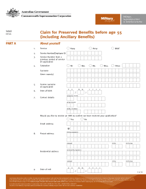 MilitarySuper Preserved Benefit Claim Form M60