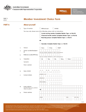 MilitarySuper Member Investment Choice Form