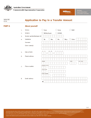 Australian MilitarySuper Transfer Amount Application