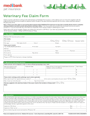 Medibank Pet Insurance Veterinary Fee Claim Form