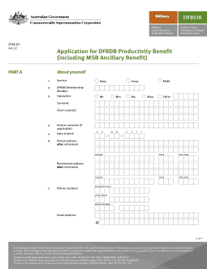 DFRDB Productivity Benefit Application