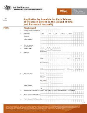 Application by Associate for Early Release of Preserved benefit on the Ground of Total and Permanent Incapacity Application by Associate for Early Release of Preserved benefit on the Ground of Total and Permanent Incapacity