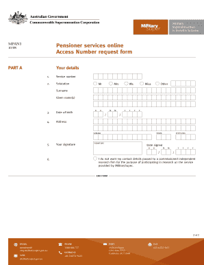 Pensioner services online Access Number request form