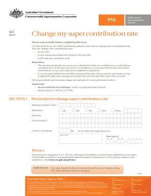 PSS Super Contribution Rate Change Form