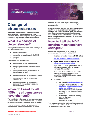 Change of Circumstances Advice Form