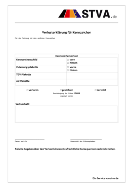 Verlusterklärung für Kennzeichen