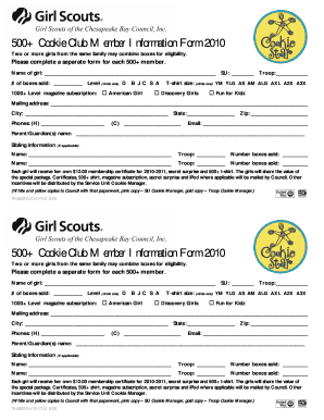 500+ Cookie Club Member Information Form