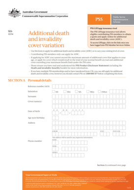 PSS Additional Death and Invalidity Cover Application