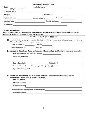 Credit Card Dispute Form