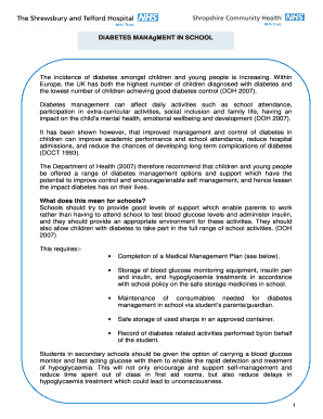 Diabetes Medical Management Plan for Schools