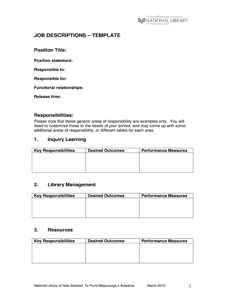 Fillable Online Schoollibraryjobdescriptionstemplate Job