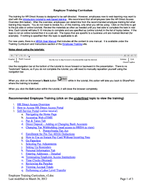 Fillable Online Employee Training Curriculum Fax Email Print - pdfFiller