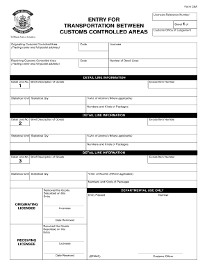 Form C6A Customs Controlled Areas Transportation Entry