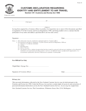 Customs Declaration Form 10