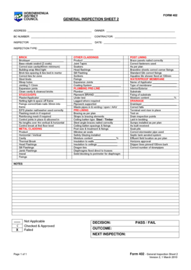 Form 402 General Inspection Sheet