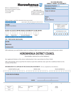 Water Billing Direct Debit Authority