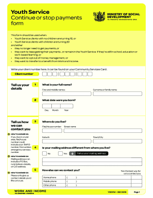 Youth Service Payment Continuation Form