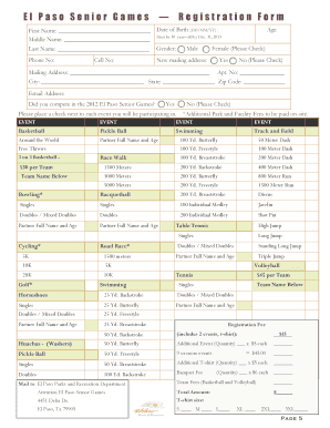 El Paso Senior Games Registration Form