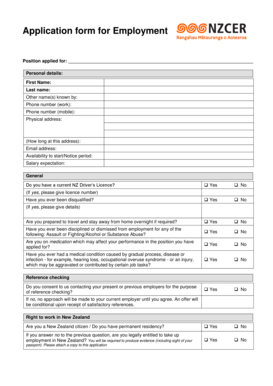 New Zealand Employment Application Form