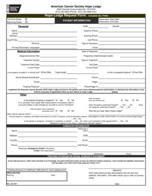 American Cancer Society Hope Lodge Request Form