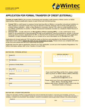 Application for Formal Transfer of Credit (External)