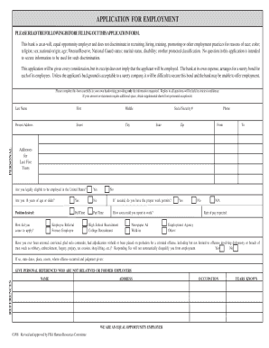Bank Employment Application Form