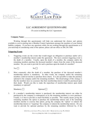 LLC Agreement Questionnaire