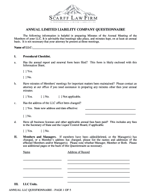 Annual Limited Liability Company Questionnaire