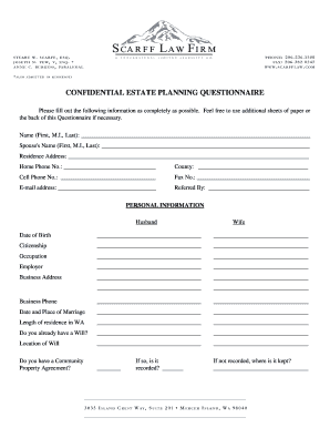 Confidential Estate Planning Questionnaire