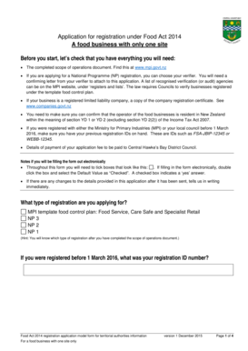 Food Act 2014 Registration Application