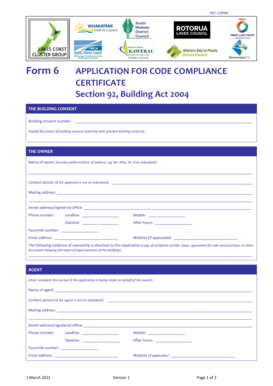 Application for Code Compliance Certificate