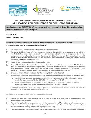 New Zealand Off Licence Application