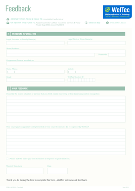 WelTec Feedback Form