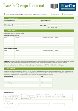 WelTec Transfer Change Enrolment Form