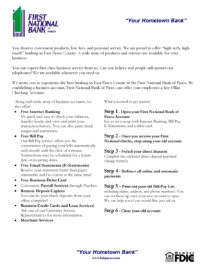 First National Bank of Pasco Business Account Switch Kit