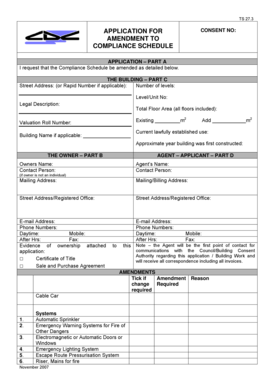 Application for Compliance Schedule Amendment