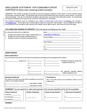 Disclosure Statement for Consumer Credit