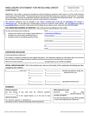 Disclosure Statement for Revolving Credit